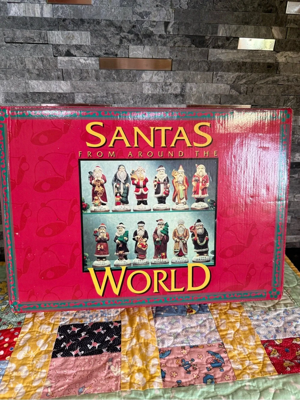 Vintage NIB Porcelain Santas From Around The World Decorative Box - Red